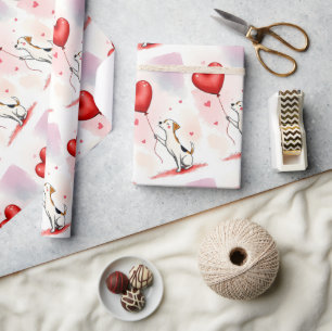 Valentinstag-Geschenkpapier Hund rote Herzen Geschenkpapier
