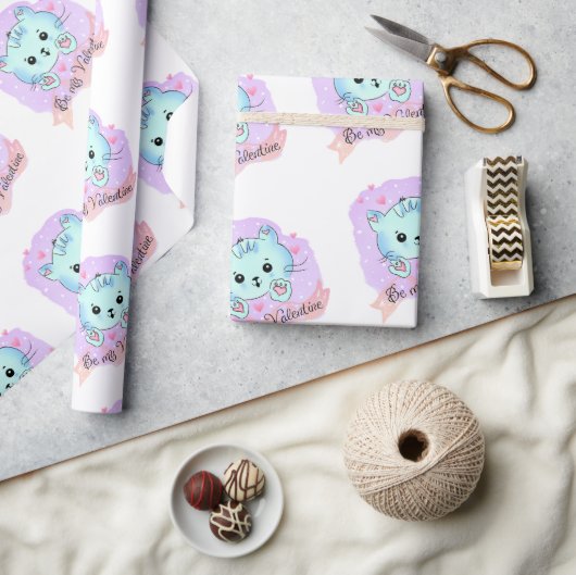 Valentinstag-Geschenkpapier Katze Kätzchen Liebe Geschenkpapier (Kunsthandwerk)