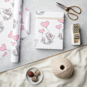 Valentinstag-Geschenkpapier Katze rosa Herzen Geschenkpapier