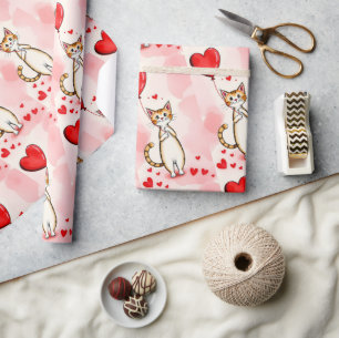 Valentinstag-Geschenkpapier Katze Rote Herzen Geschenkpapier