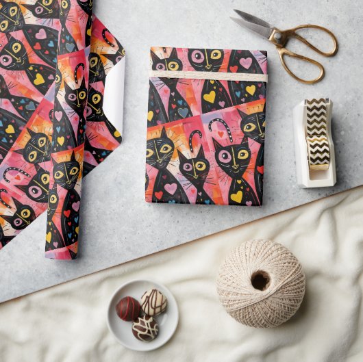 Valentinstag-Geschenkpapier Katzen Herzen Geschenkpapier (Kunsthandwerk)