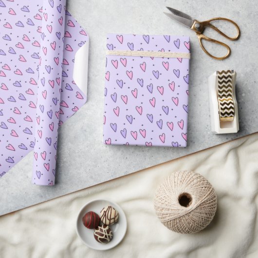 Valentinstag-Geschenkpapier Rosa & Lila Herzen Geschenkpapier (Kunsthandwerk)