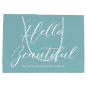 Valentinstag-Geschenktasche Elegantes Skript Blau Große Geschenktüte (Rückseite)
