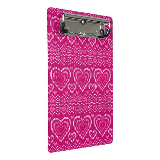 Valentinstag gestricktes Muster 2 Mini Klemmbrett (Schrägansicht)