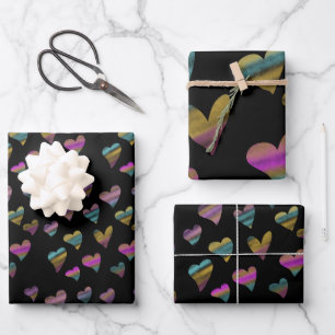 Valentinstag Glitter Farbige Herzen Geschenkpapier Set