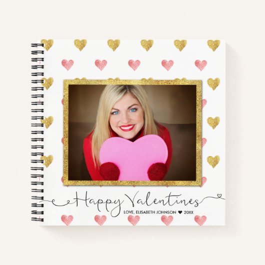 Valentinstag Glitzer Heart Foto Spiral Notebook Notizblock (Vorderseite)
