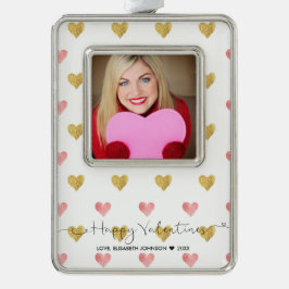 Valentinstag Glitzer Herzlich-Script Foto Ornament Rahmen-Ornament Silber