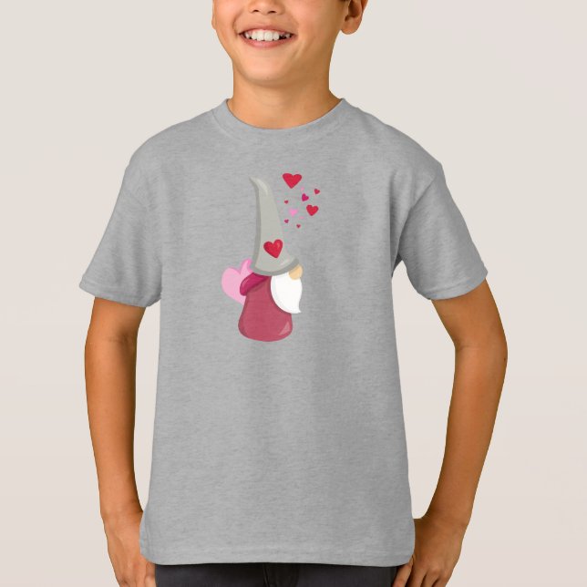 Valentinstag Gnome, Niedlicher Gnome, Bart, Herz T-Shirt (Vorderseite)