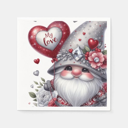 Valentinstag Gnome Papier Napkins Serviette (Vorderseite)