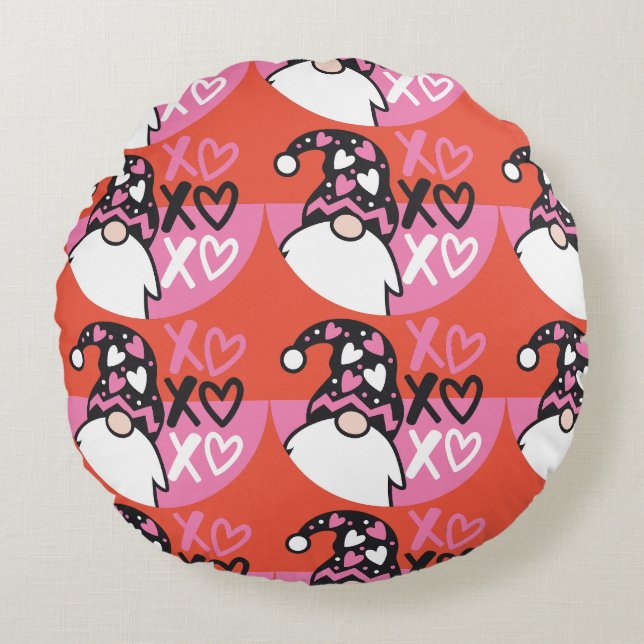 Valentinstag Gnome Rundes Kissen (Vorderseite)