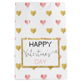 Valentinstag Gold rosa Herzen Mittlere Geschenktas Mittlere Geschenktüte