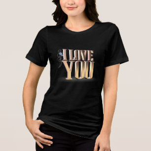 Valentinstag Golden 3D I Liebe You Black Tri-Blend Shirt