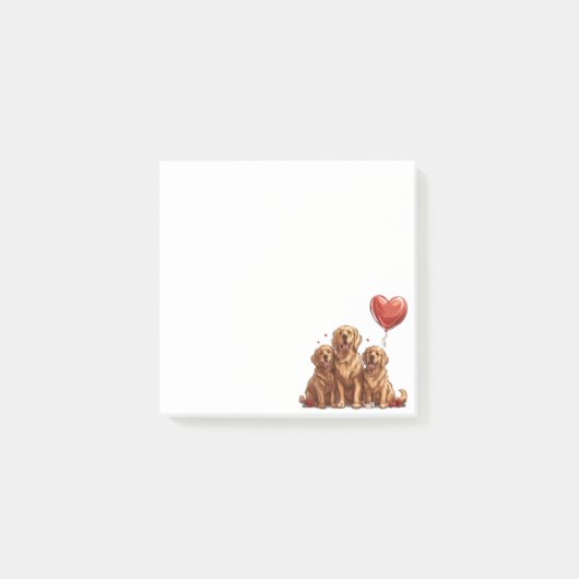 Valentinstag Golden Retriever Dog Post-it Klebezettel (Vorderseite)