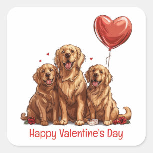 Valentinstag Golden Retriever Dog Quadratischer Aufkleber