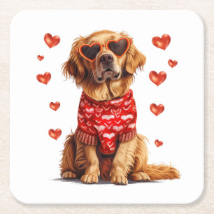 Valentinstag Golden Retriever Dog Rechteckiger Pappuntersetzer
