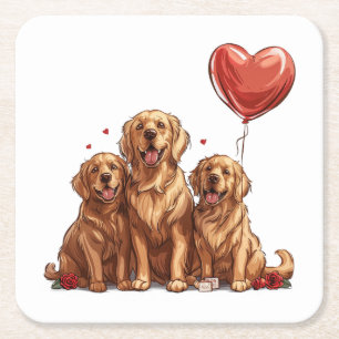 Valentinstag Golden Retriever Dog Rechteckiger Pappuntersetzer