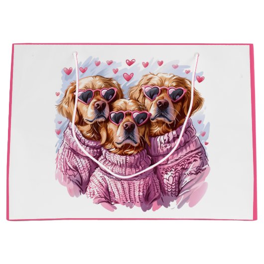 Valentinstag Golden Retriever Hunde Große Geschenktüte (Vorderseite)
