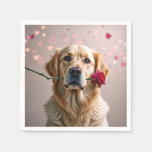 Valentinstag Golden Retriever mit roter Rose Serviette