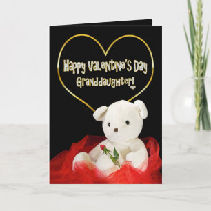 Valentinstag - GRANDAUGHTER Teddy Bear/Rote Rose Feiertagskarte