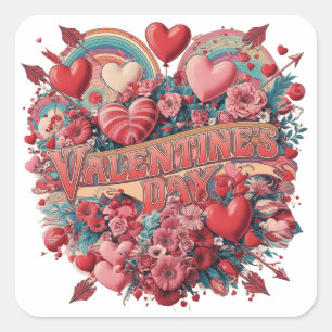 Valentinstag groovy Tag, Retro-Clipart Quadratischer Aufkleber