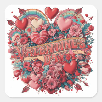 Valentinstag groovy Tag, Retro-Clipart Quadratischer Aufkleber