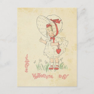 Valentinstag-Grüße Vintage Süßes Mädchen Herz Feiertagspostkarte