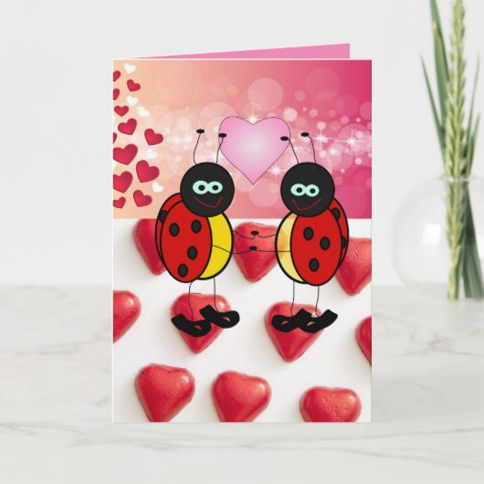 Valentinstag Grußkarte Ladybug Feiertagskarte (Vorderseite)