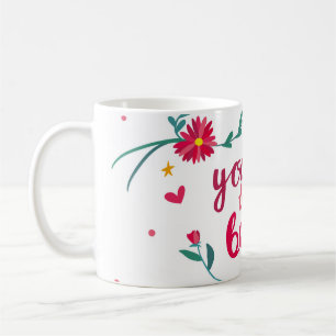 Valentinstag Grußkarte mit Herz, Blume Kaffeetasse
