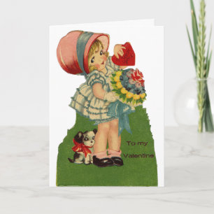 Valentinstag-Grußkarte mit Mädchen und Hund im Vin Karte