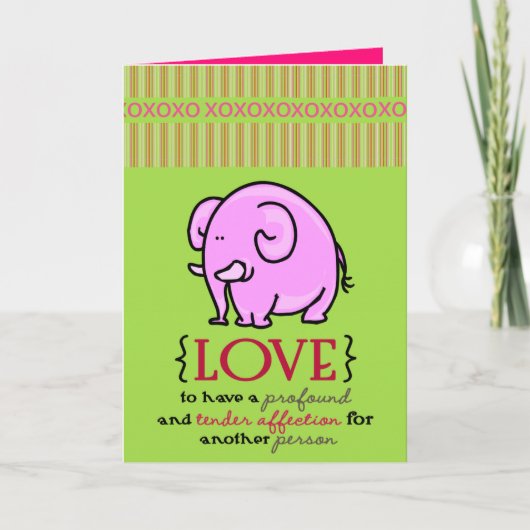 Valentinstag Grußkarte Rosa Elefant Feiertagskarte (Vorderseite)