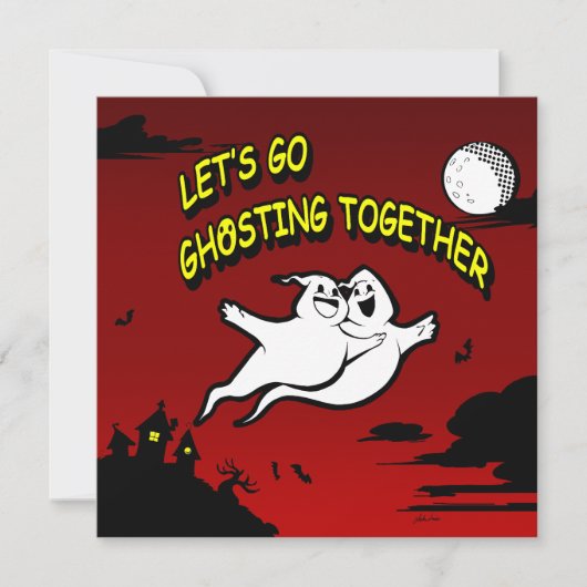 Valentinstag Halloween Ghosting zusammen Einladung (Vorderseite)