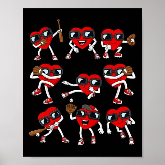 Valentinstag Heart Baseball Hitter Pitcher Fun B Poster (Vorne)