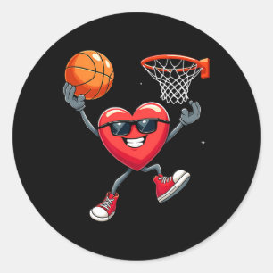 Valentinstag Heart Dunking Basketball Runder Aufkleber