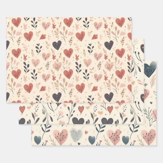 Valentinstag Heart Pattern Mix Geschenkpapier Set (Set)