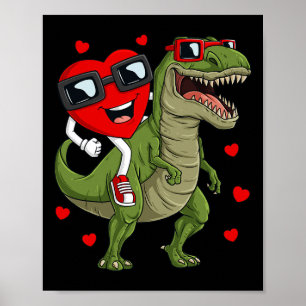 Valentinstag Heart Riding Dinosaur T Rex Fun Boy Poster