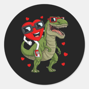 Valentinstag Heart Riding Dinosaur T Rex Fun Boy Runder Aufkleber