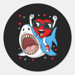 Valentinstag Heart Riding Shark Fun Kleinkind Boys Runder Aufkleber