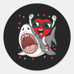 Valentinstag Heart Riding Shark Fun Kleinkind Boys Runder Aufkleber