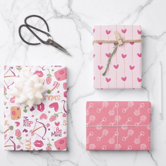 Valentinstag Hearts & Kisses Geschenkpapier Set (Vorderseite)