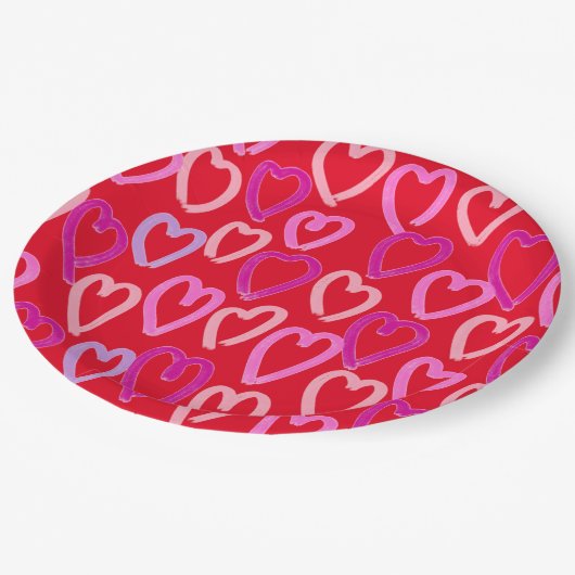 Valentinstag Hearts Pappteller (Schrägansicht)