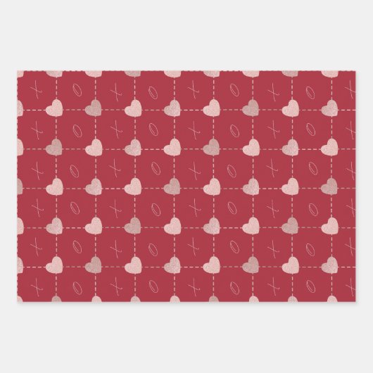 Valentinstag Hearts & X's & O's Wrapping Paper Geschenkpapier Set (Vorderseite)