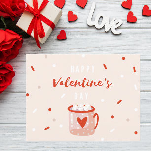 Valentinstag heißes Kakao mit festlichem Confetti Postkarte