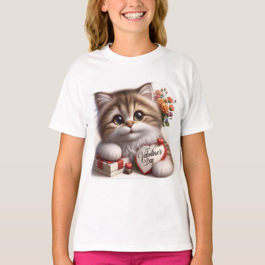 Valentinstag-Hemd mit Katze T-Shirt (Vorderseite)