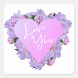 Valentinstag Herz Blume Lila Rosa Elegant Quadratischer Aufkleber