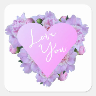 Valentinstag Herz Blume Lila Rosa Elegant Quadratischer Aufkleber