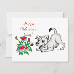Valentinstag, Herz, Blume, Welpe & Schmetterling Feiertagskarte