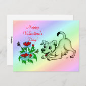 Valentinstag, Herz, Blume, Welpe & Schmetterling Feiertagskarte (Vorne/Hinten)