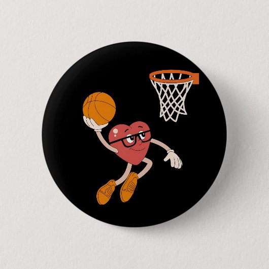 Valentinstag Herz Dunking Niedlicher Basketball Button (Vorderseite)