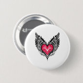 Valentinstag Herz mit Flügeln Tattoo Style Symbole Button (Vorne & Hinten)
