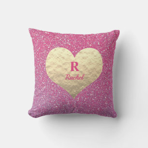 Valentinstag Herz Monogramm Gold Rosa Glitter Kissen